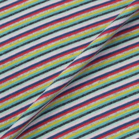 1x1 Circular Multi Coloured Cotton Rich Ribbing - Muted Jelly Bean Stripe