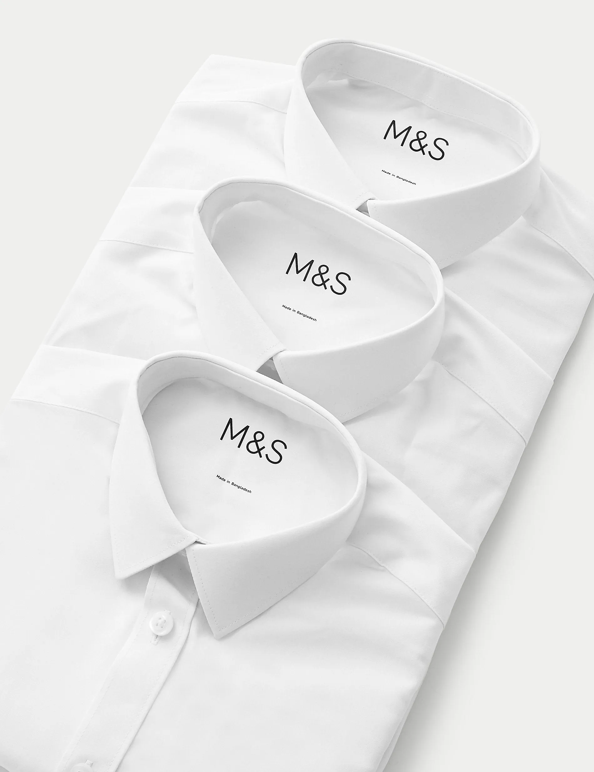 3 Pairs of Boys (2-16 Years) Easy Iron School Shirts Marks & Spencer, White