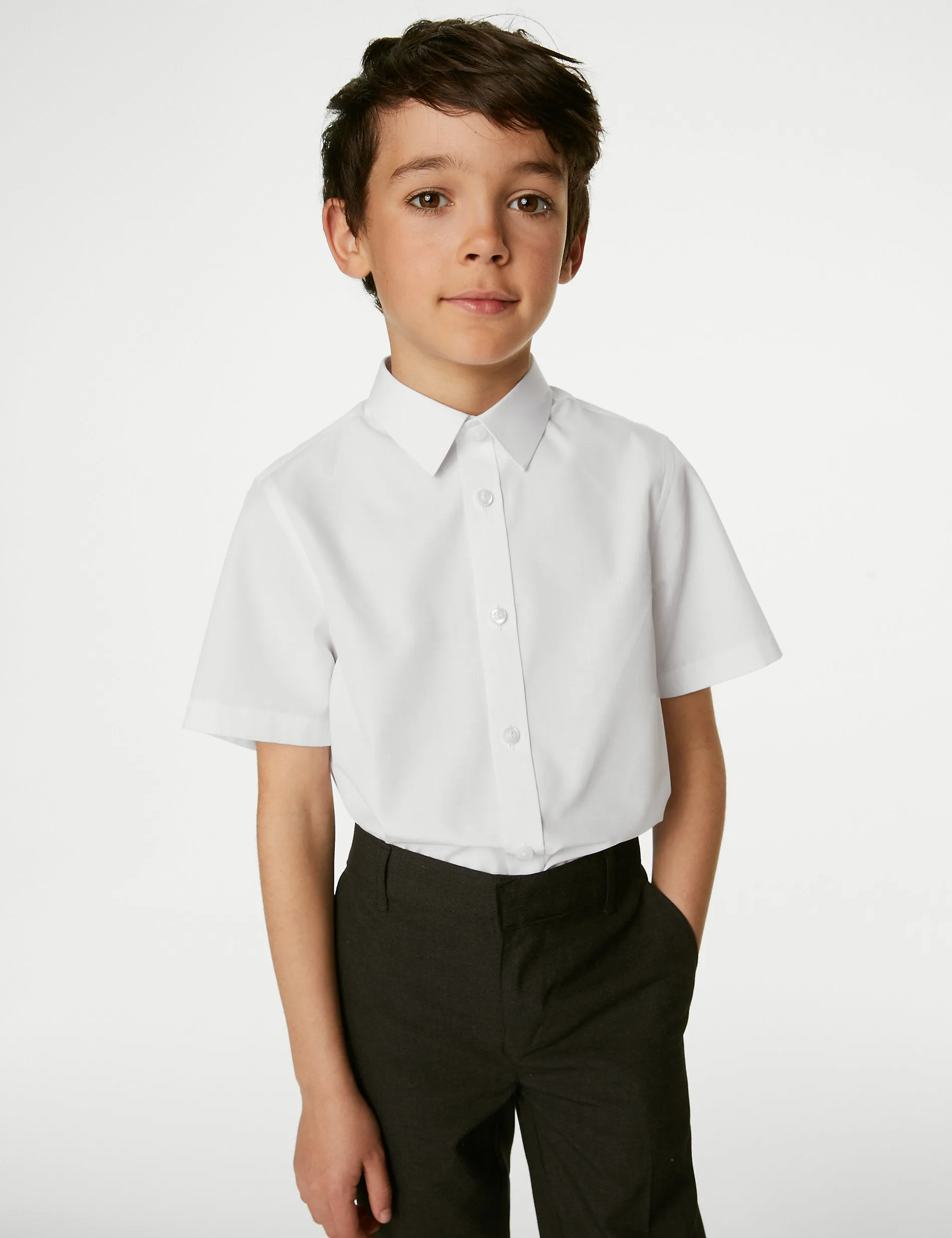 3 Pairs of Boys (2-16 Years) Easy Iron School Shirts Marks & Spencer, White