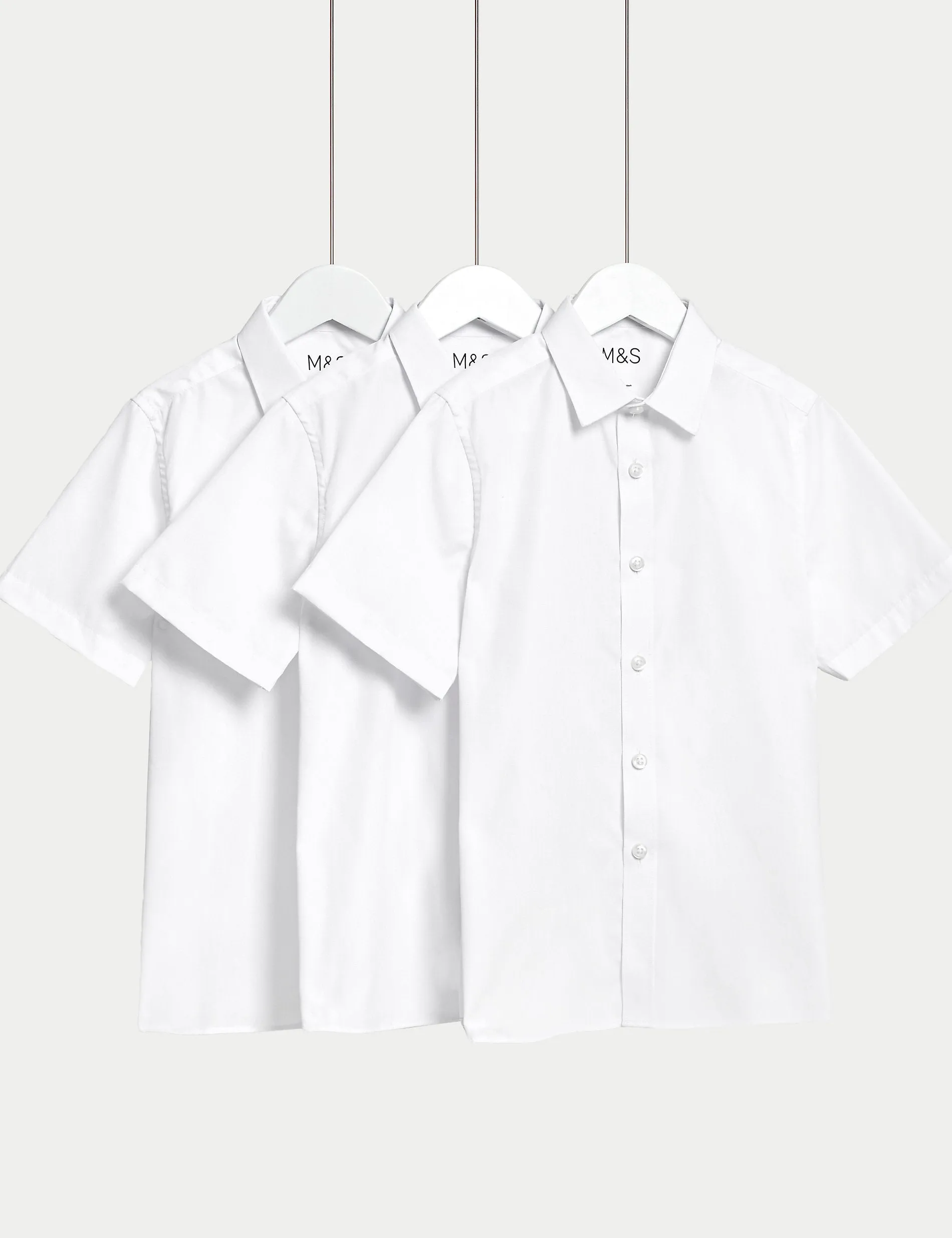 3 Pairs of Boys (2-16 Years) Easy Iron School Shirts Marks & Spencer, White