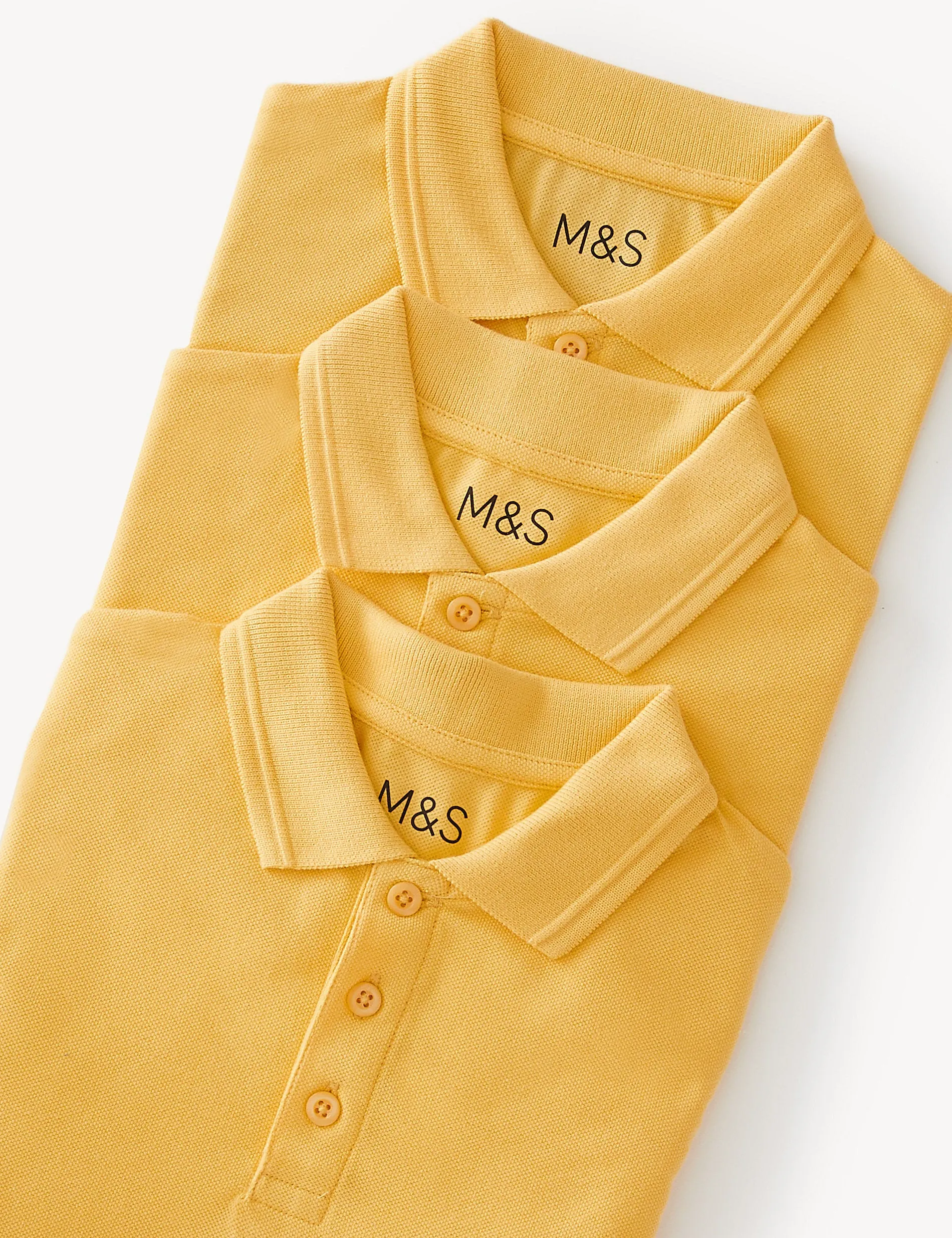 3 Pairs of Marks & Spencer Unisex Pure Cotton School Polo Shirts (2-16 Years) Yellow