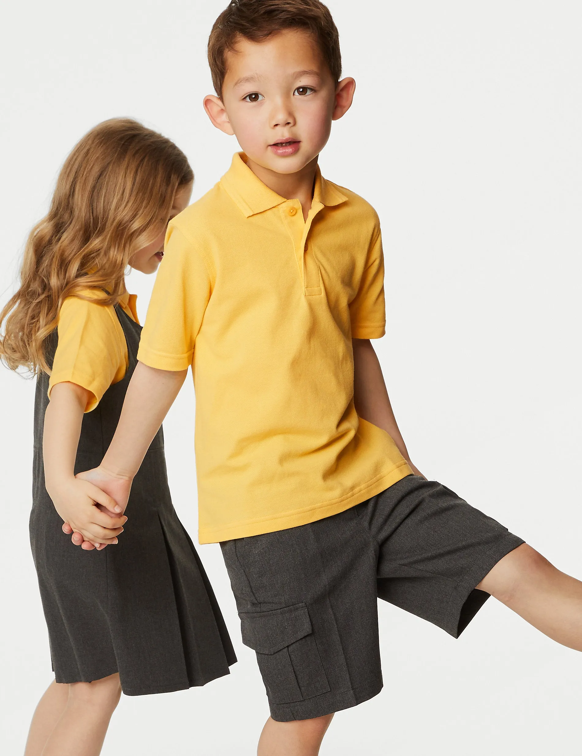 3 Pairs of Marks & Spencer Unisex Pure Cotton School Polo Shirts (2-16 Years) Yellow