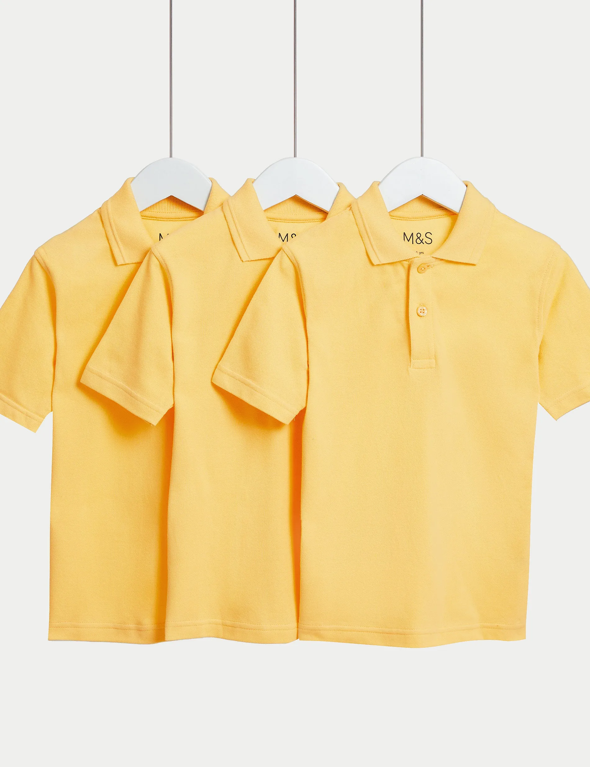 3 Pairs of Marks & Spencer Unisex Pure Cotton School Polo Shirts (2-16 Years) Yellow