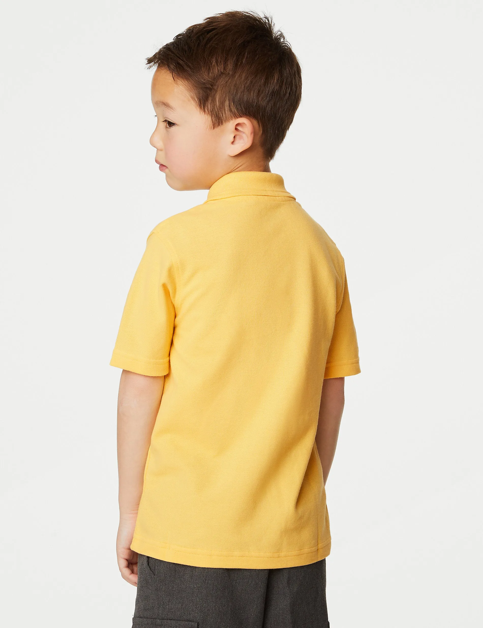 3 Pairs of Marks & Spencer Unisex Pure Cotton School Polo Shirts (2-16 Years) Yellow