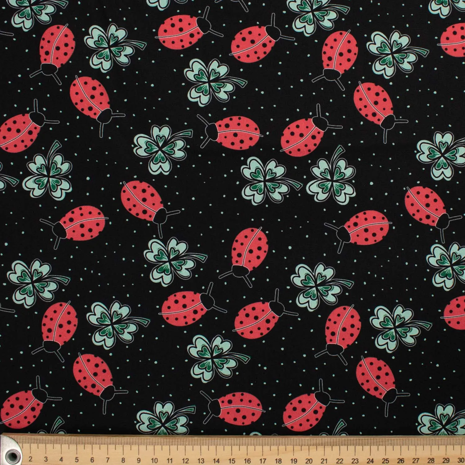 Animal Series Ladybird Stellate Clover Black Cotton Prints