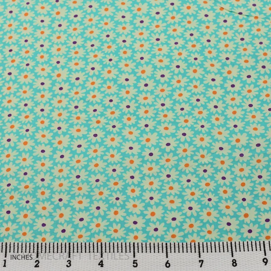 Aqua Minimal Floral Cotton Print