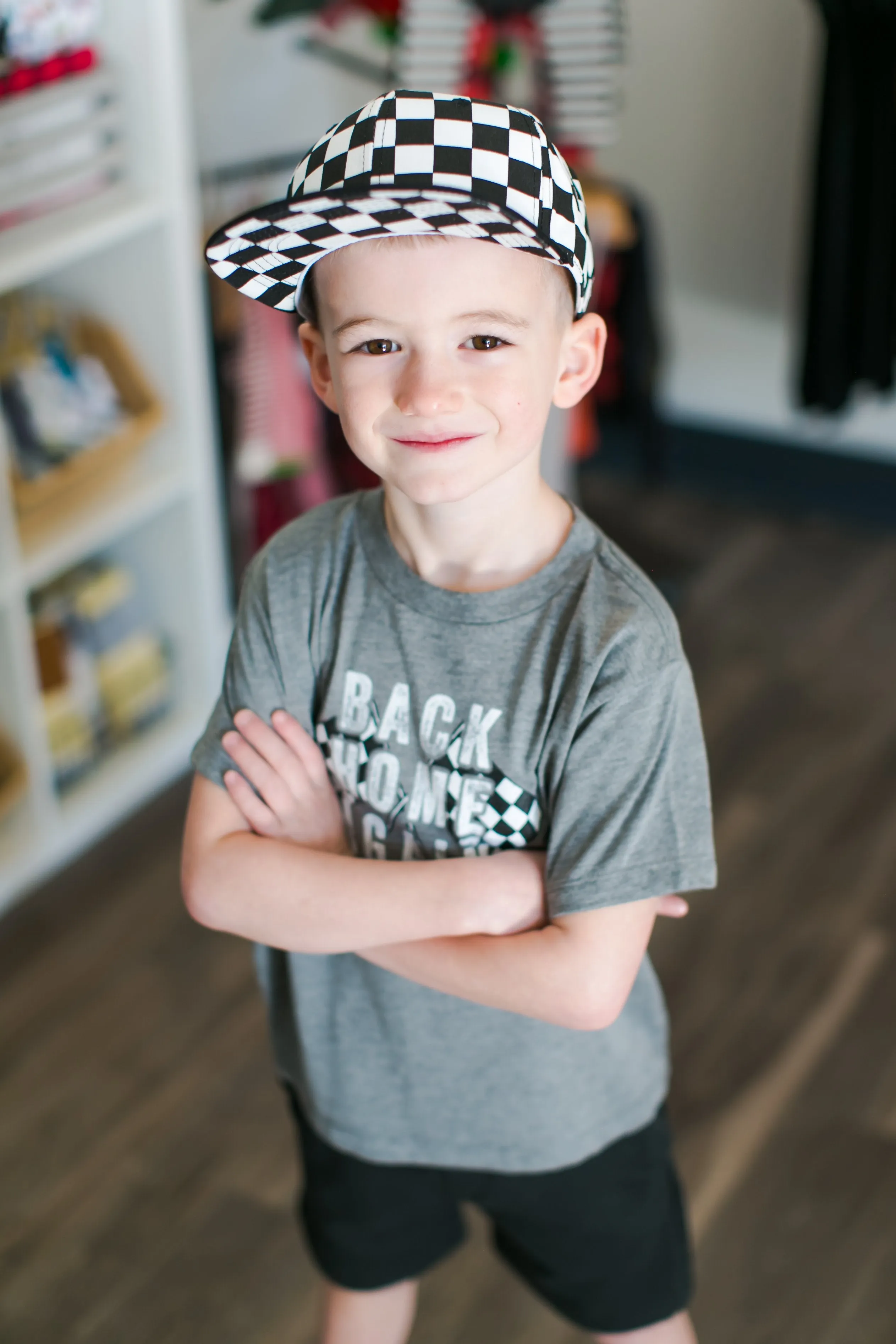 Baby and Children's SnapBack Hat in Black and White Checkers