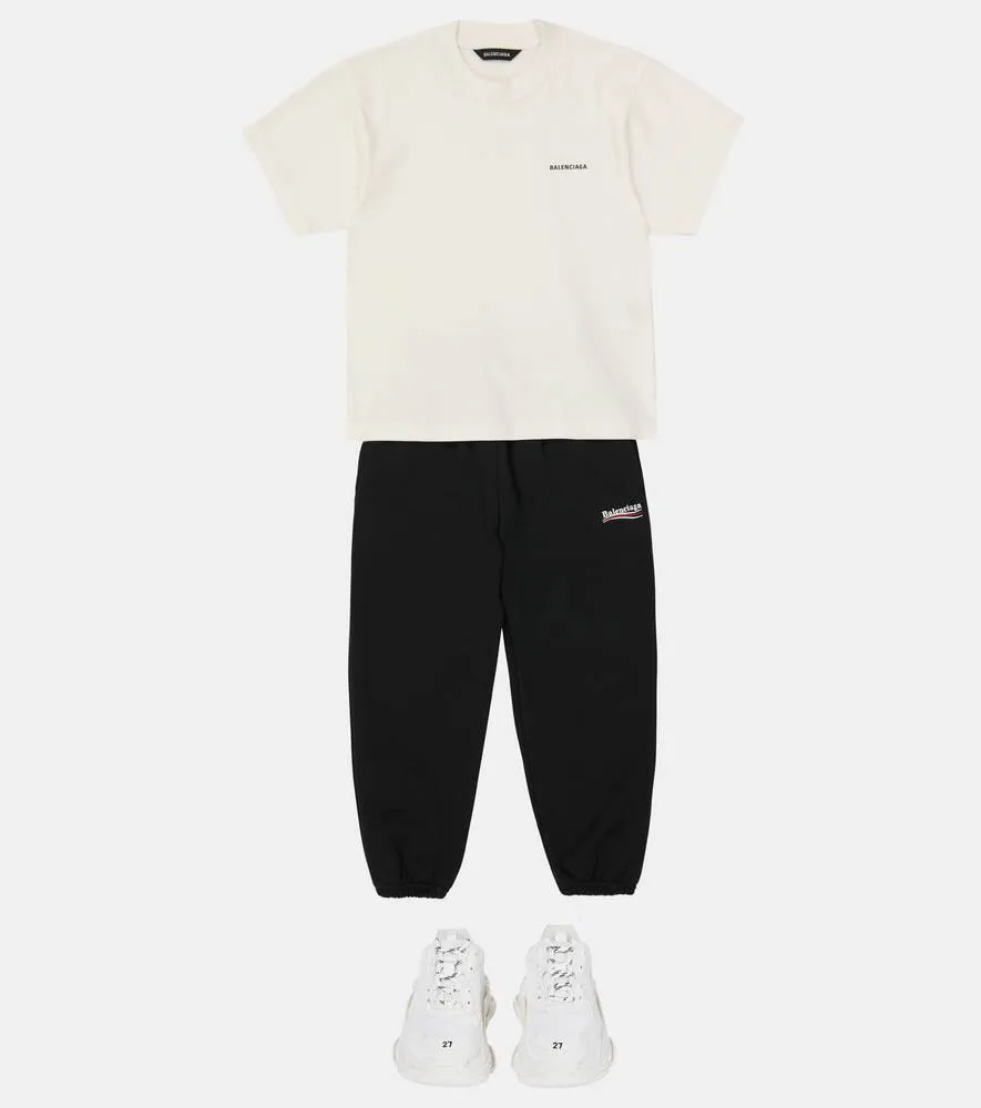 Balenciaga Kids Logo Cotton Jersey Track Pants, Black