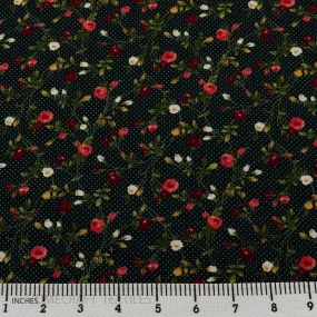 Black & Pink Floral Dots Cotton Print