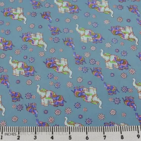 Blue Elephants Animal Cotton Print