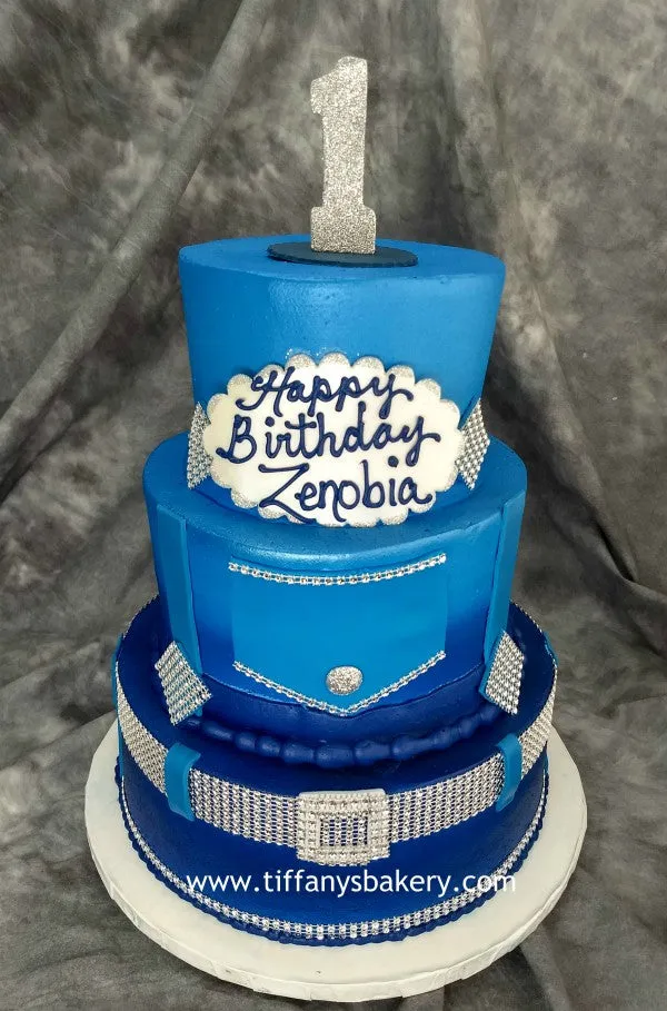 Blue Jean Denim and Diamond Celebration Tier Cake