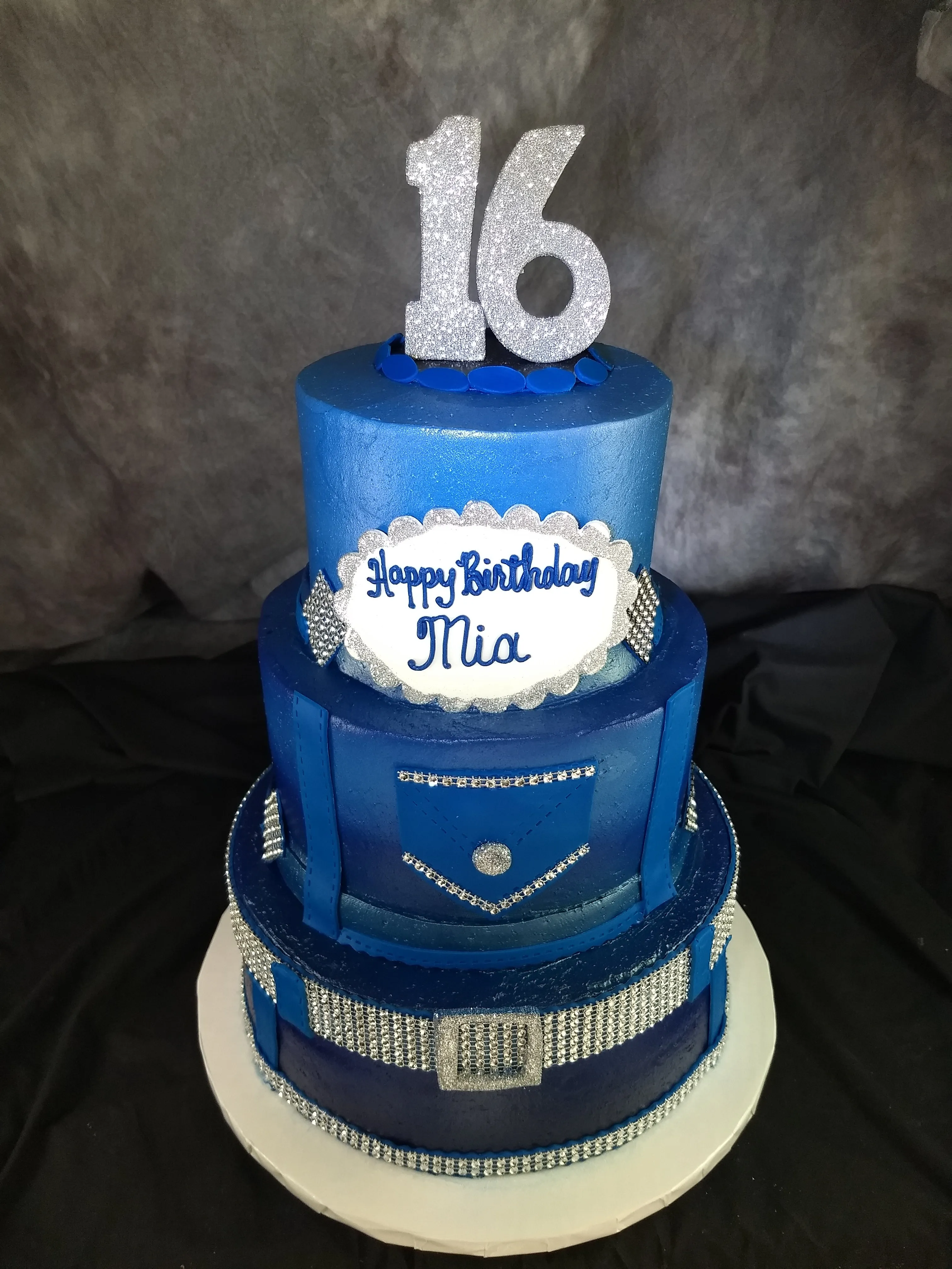 Blue Jean Denim and Diamond Celebration Tier Cake