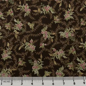 Brown Rose Branches Cotton Print