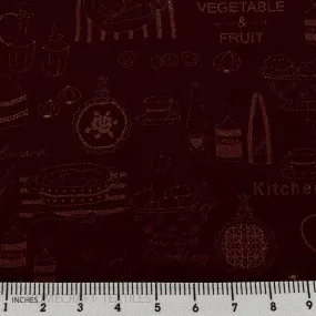 Burgundy Kitchen Cooking Cotton Print