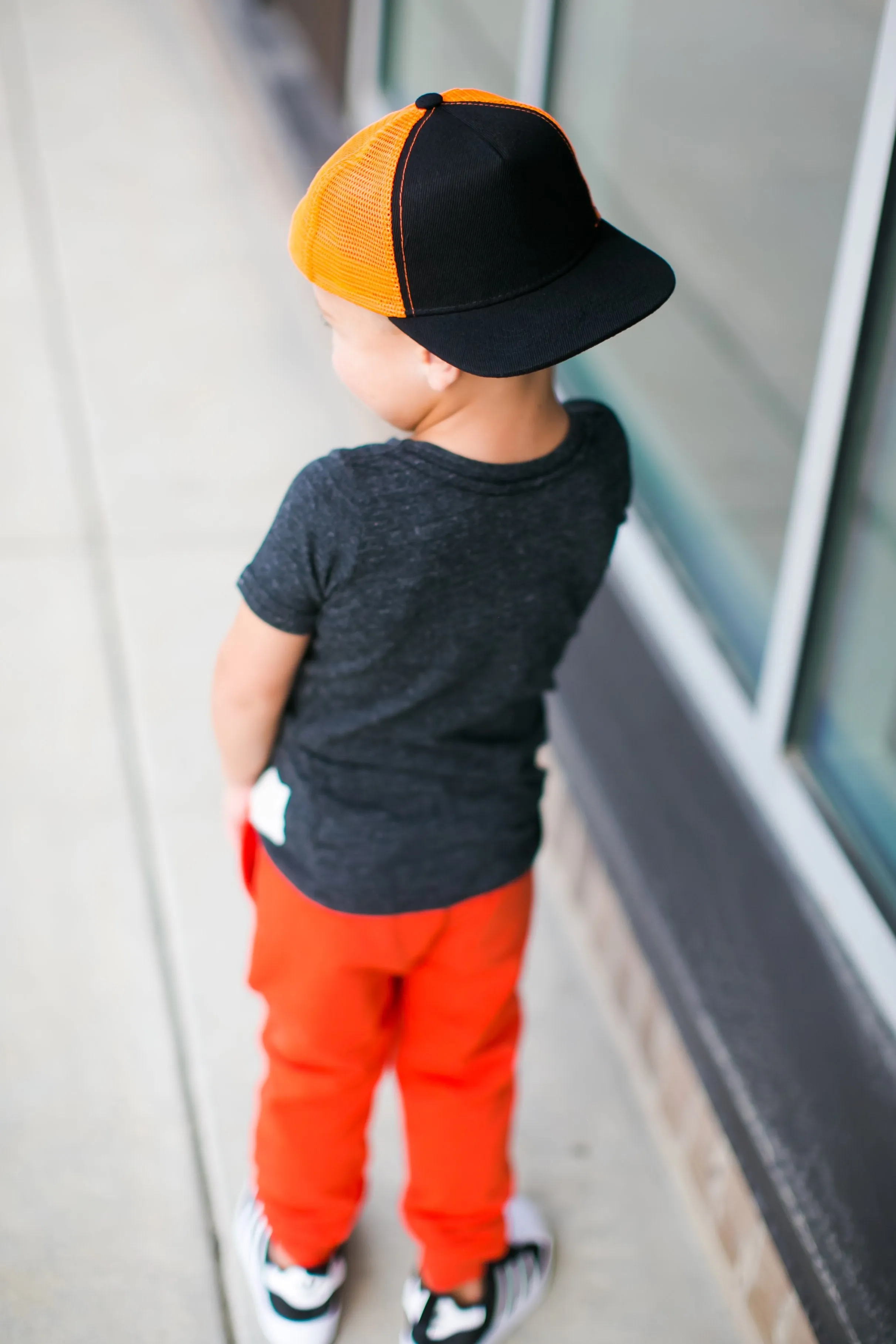 Children's Mesh Trucker Snapback Hat in Black/Orange