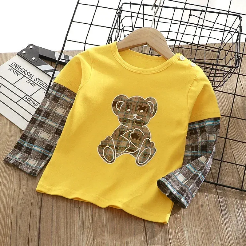 Children's undershirt T-shirt cotton autumn baby new boy cartoon top girl baby long sleeve children's clothes