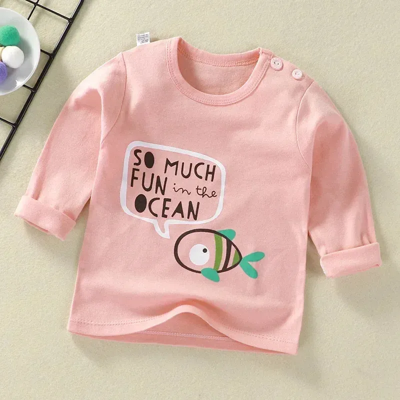 Children's undershirt T-shirt cotton autumn baby new boy cartoon top girl baby long sleeve children's clothes