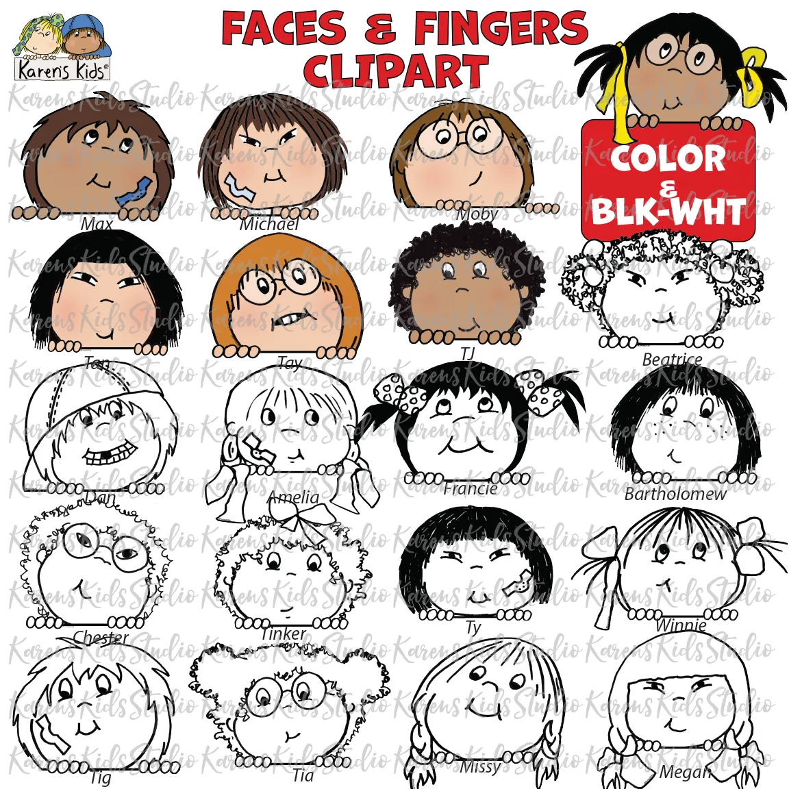 Clip Art Faces Fingers Peeking Kids (Karen's Kids Clipart)