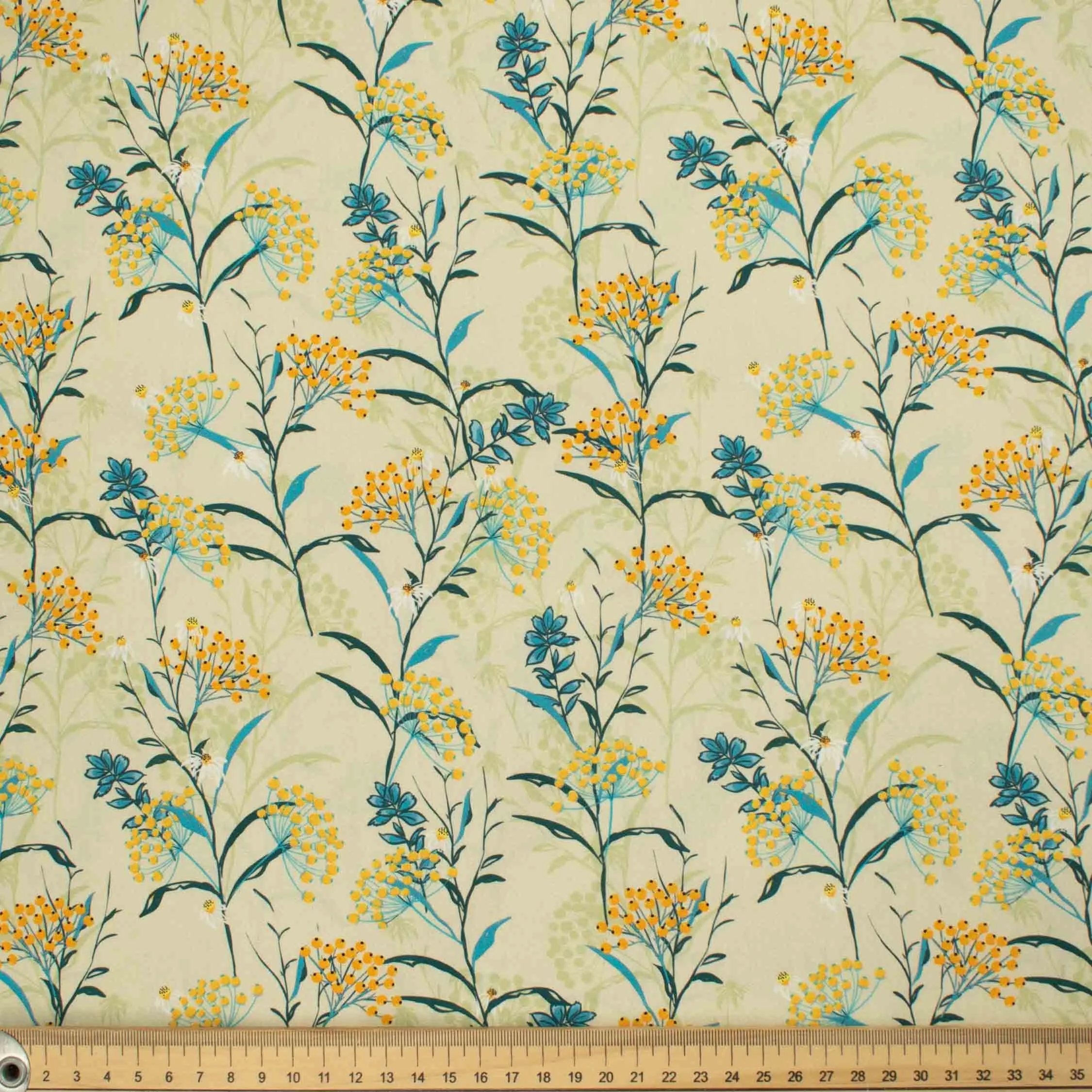 Country Side Collection #22 Blue & Yellow Flower on Green Cotton Prints