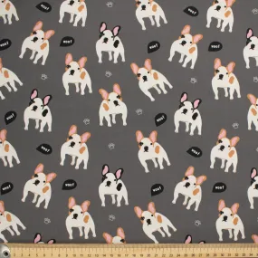 Dog Story Collection French Bull Dog Grey Cotton Prints