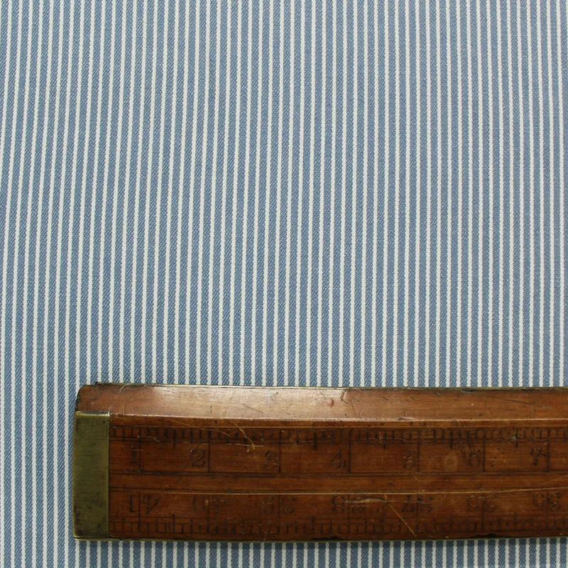 Dressmaking Cotton Denim Hickory Stripe - Pale Blue and White