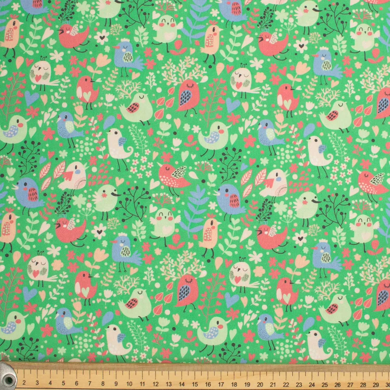 Flowers & Birds Cartoon Collection #05 Multi-Colour Birds on Green Cotton Prints