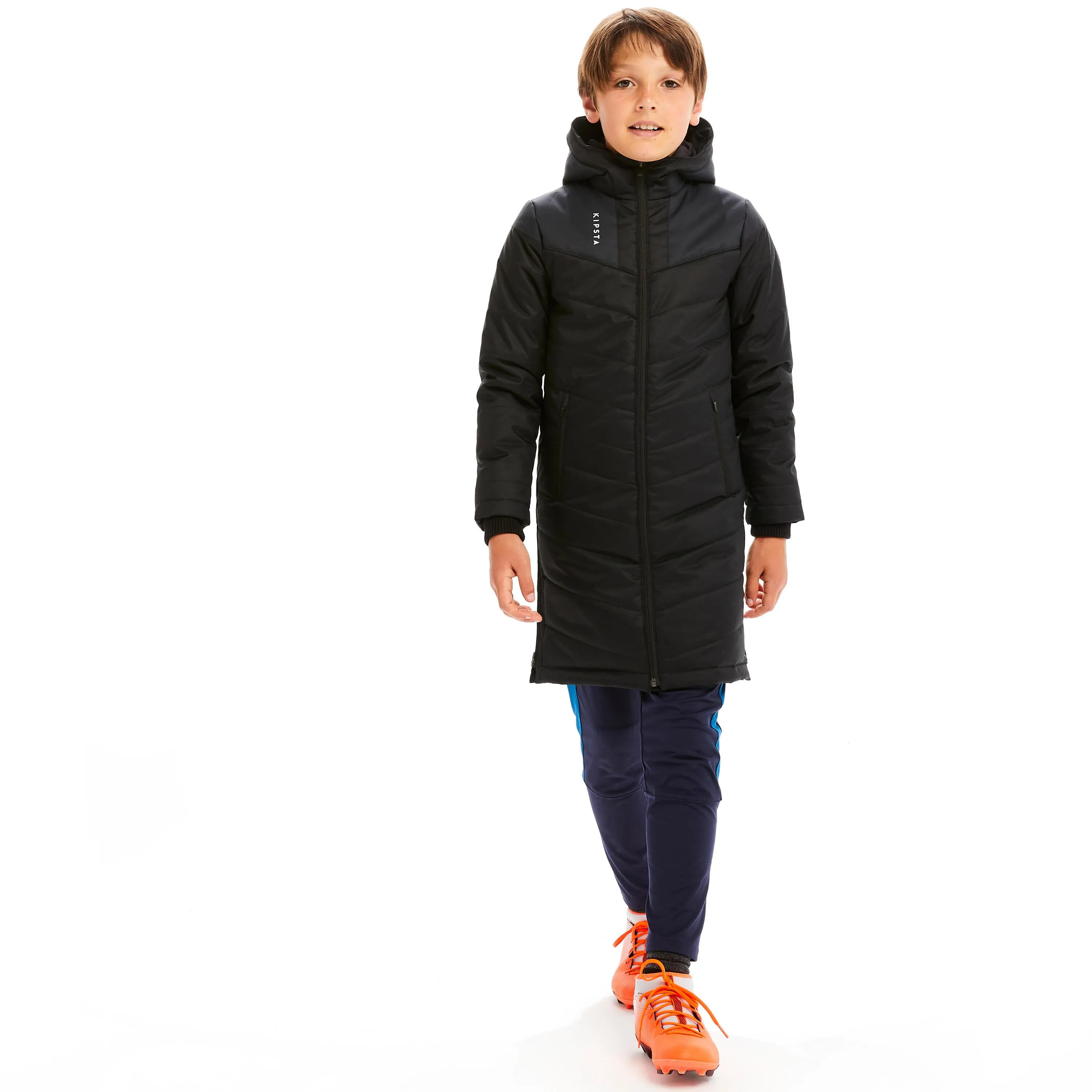 Football parka long TRX children's dark blue KIPSTA, dark blue/black blue