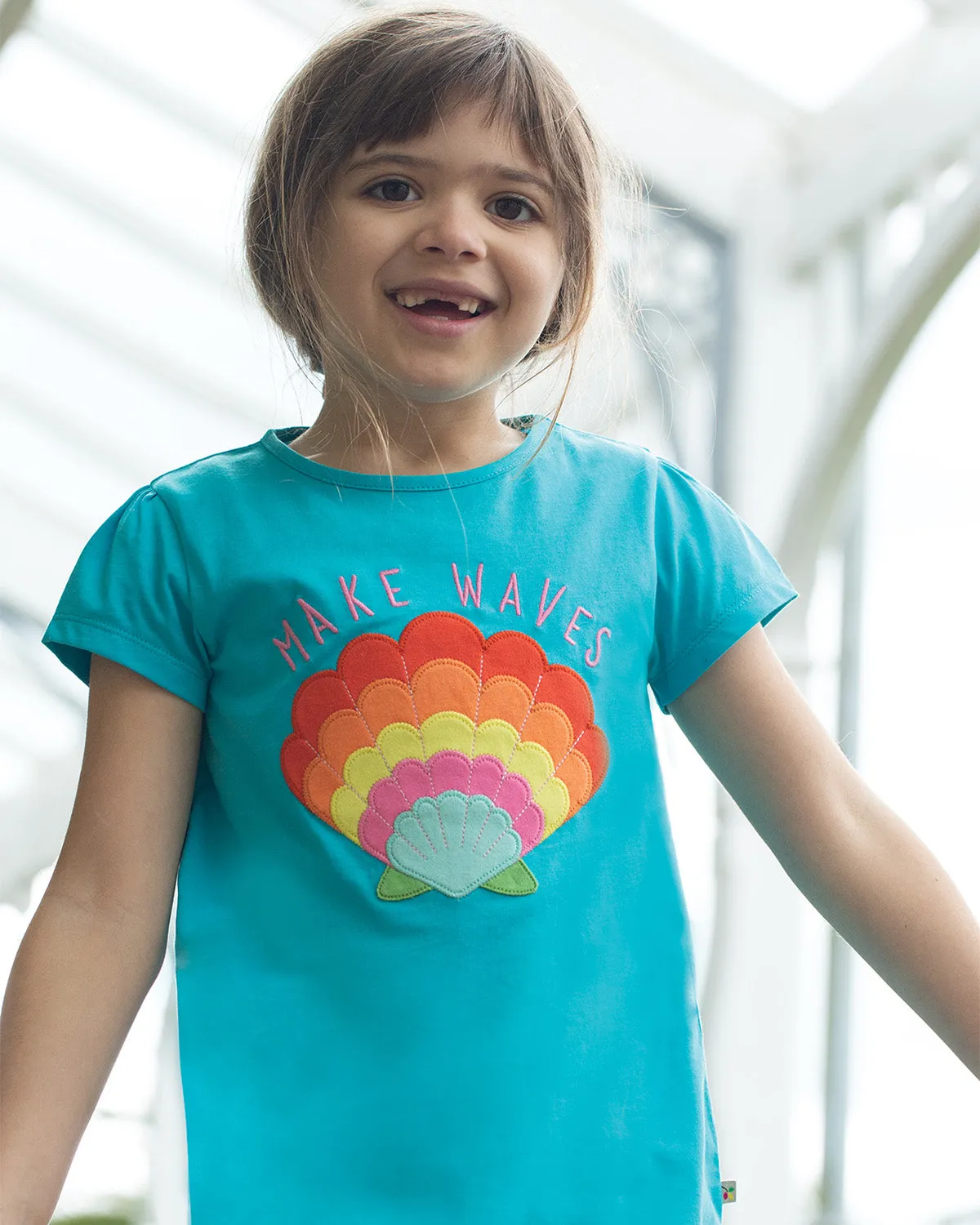 Frugi Cassia Applique T-Shirt - Tropical Sea / Shell