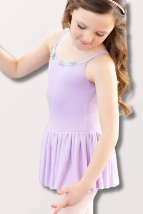 Girls Rosette Neckline Camisole Leotard Dress - Lilac