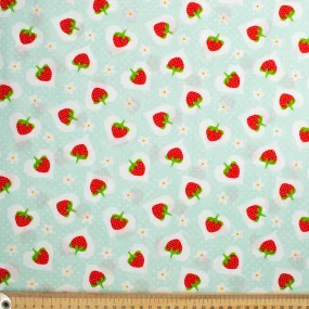 Indie Pop Strawberry Collection #02 Strawberry & Heart on Blue Cotton Prints