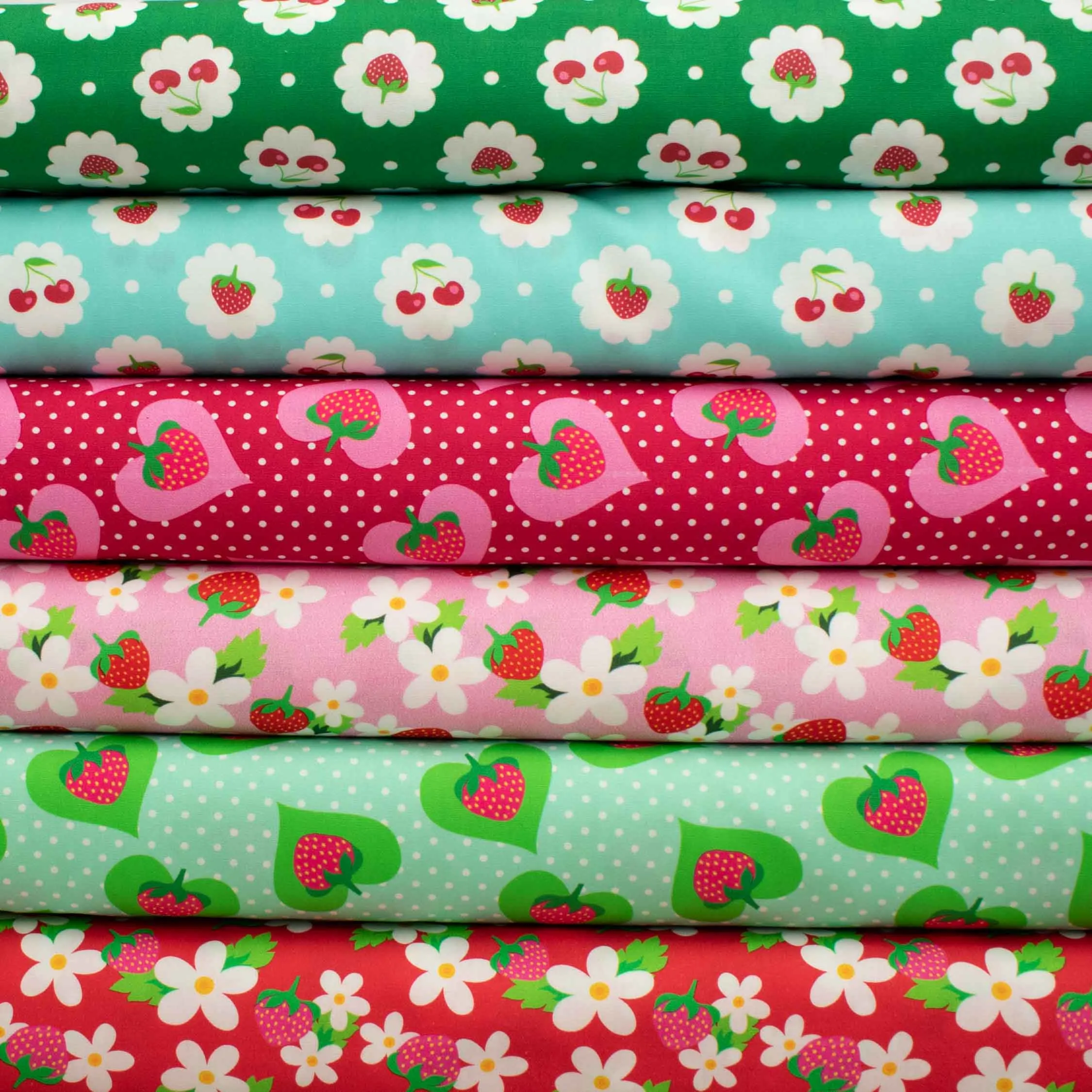 Indie Pop Strawberry Collection #11 Strawberry & Flower on Red Cotton Prints