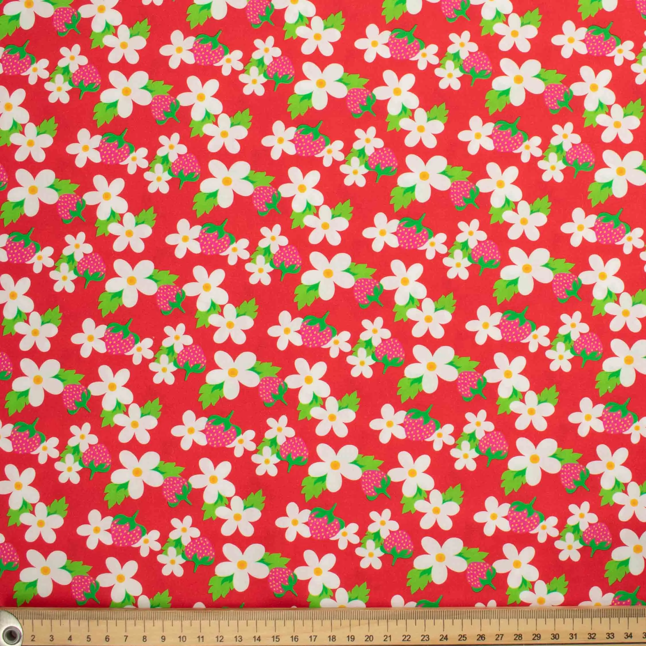 Indie Pop Strawberry Collection #11 Strawberry & Flower on Red Cotton Prints