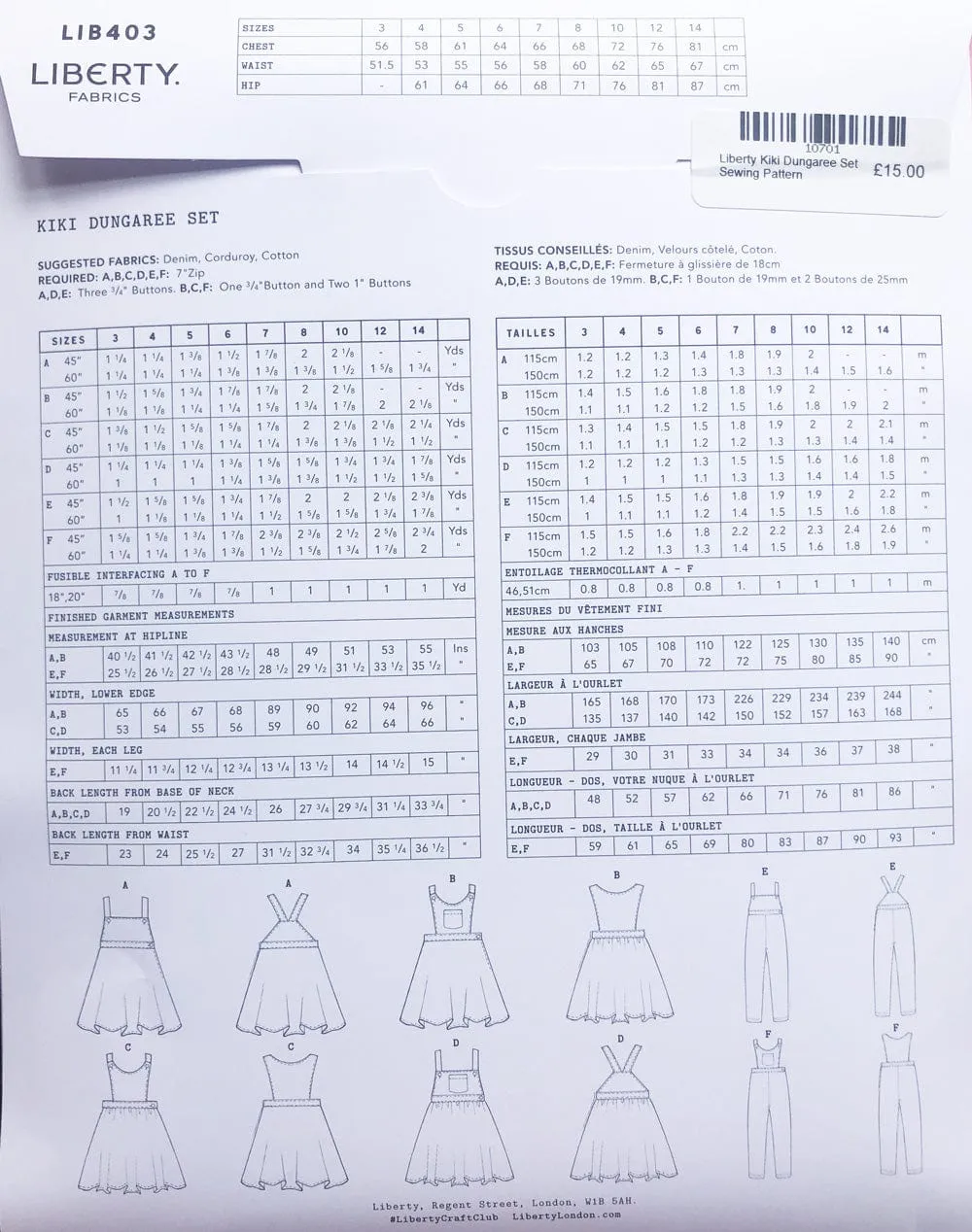 Kiki Dungaree Set Children's Sewing Pattern, Liberty Fabrics