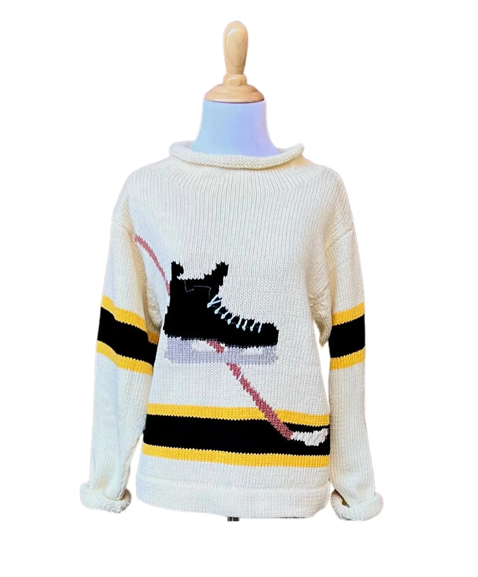 Ladies Ivory Yellow and Black Hockey Sweater