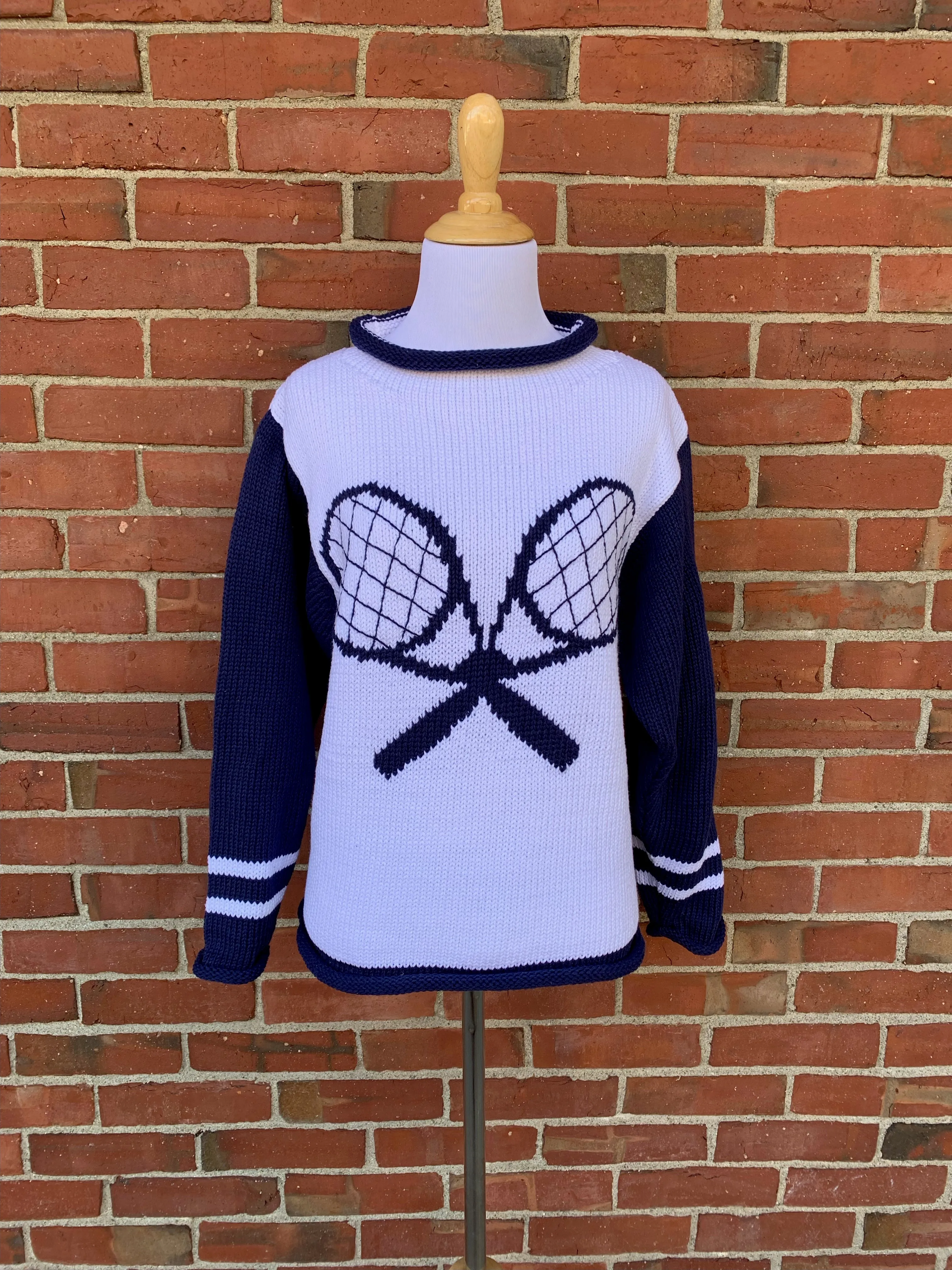 Ladies White and Blue Tennis Sweater