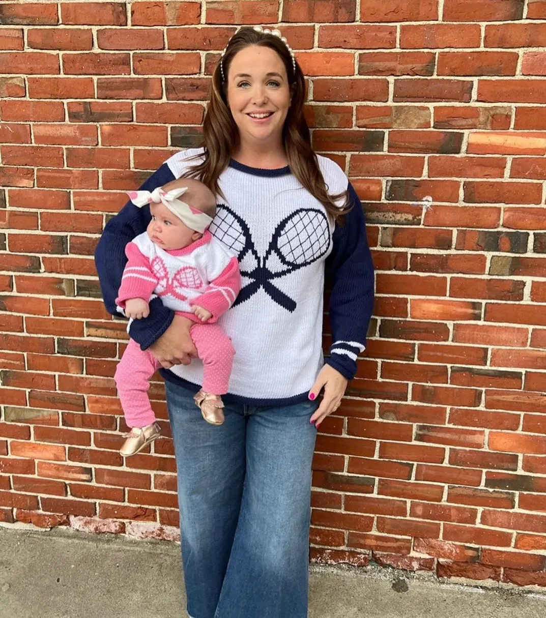 Ladies White and Blue Tennis Sweater