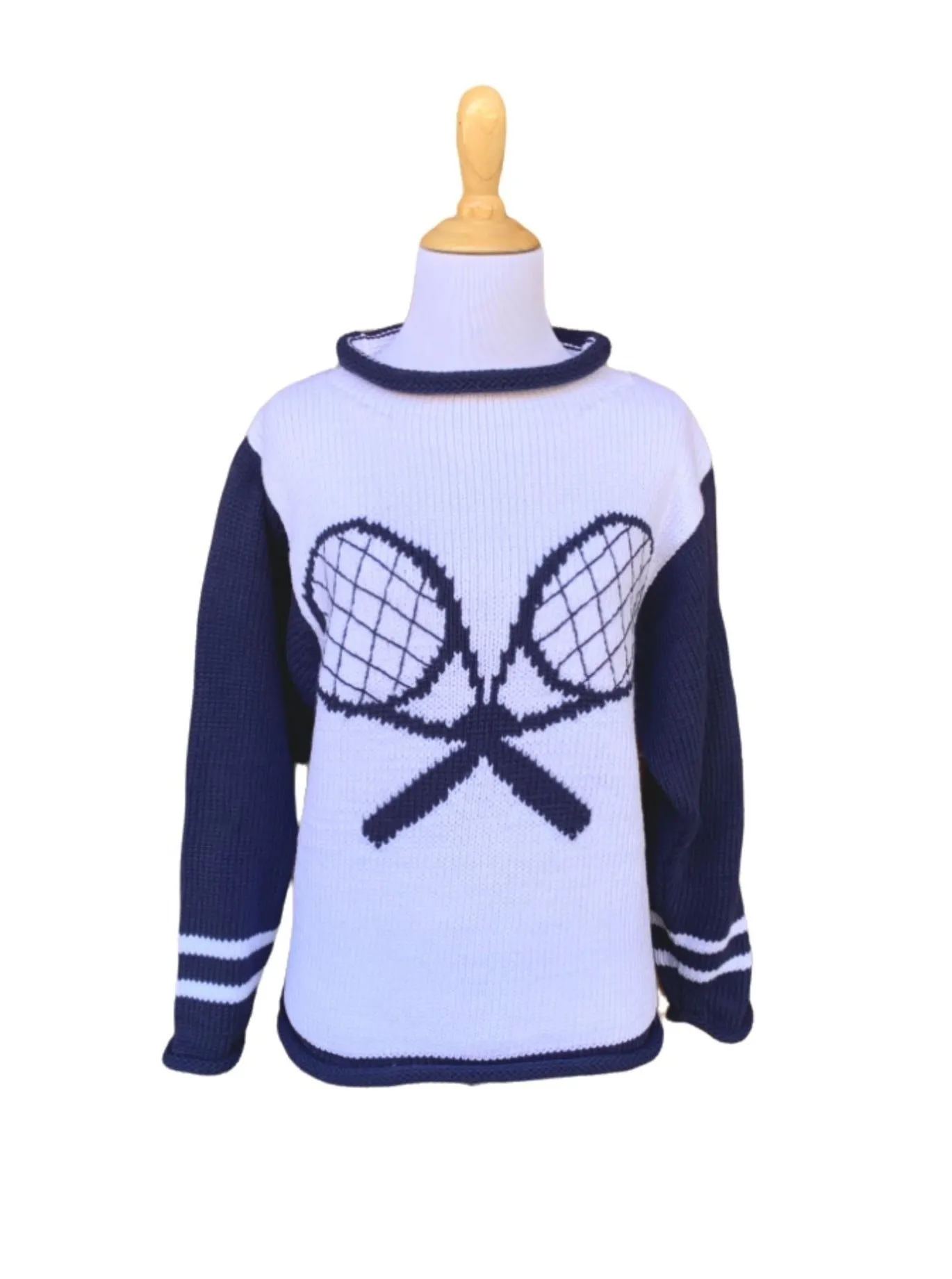 Ladies White and Blue Tennis Sweater