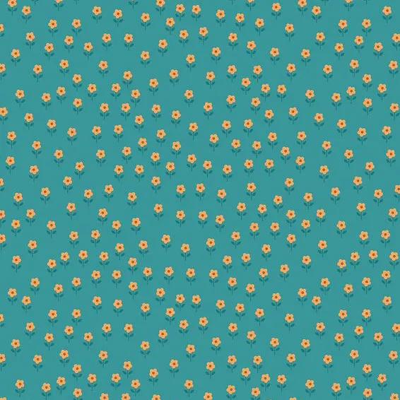 Lewis & Irene Flower Child Little Flowers on Dark Turquoise Cotton Prints