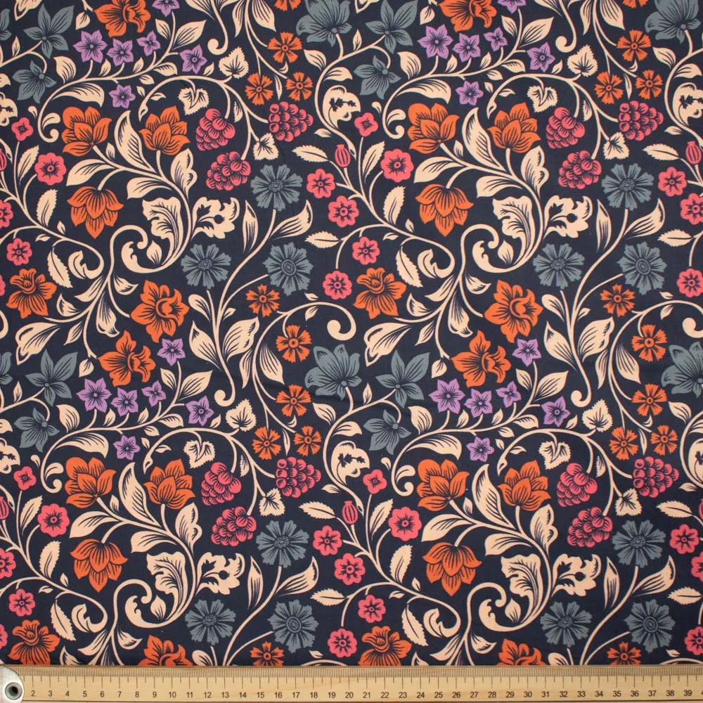 Maurice Style Collection #13 Multi Colour Floral Vines on Navy Cotton Prints