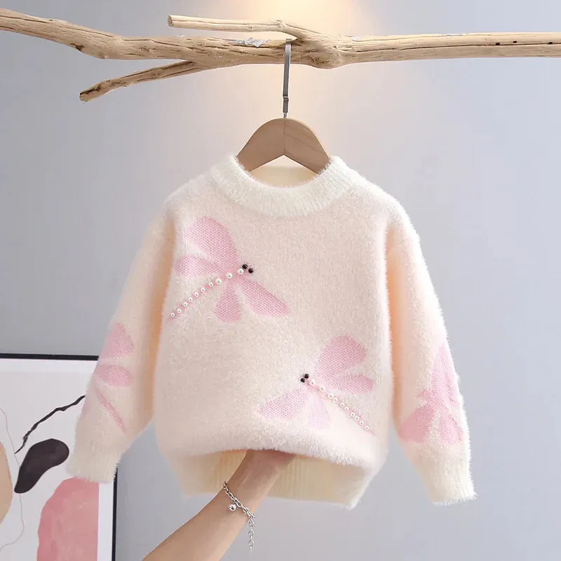 Nice Children's Sweater Autumn Winter 2023 Baby Dragonfly Pattern Pullover Bottoming Shirt Girls Preppy Style Sweaters GY09221