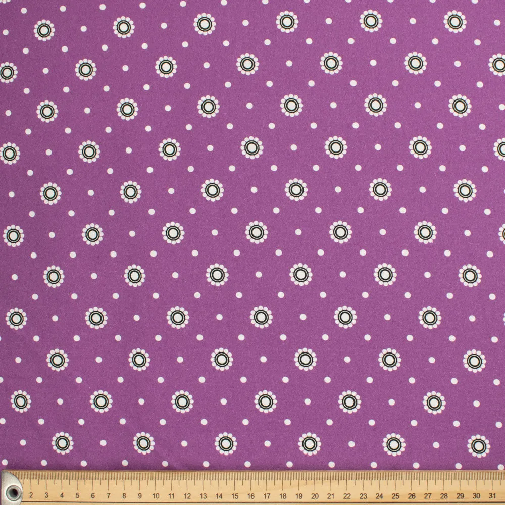 Old World Purple Collection #06 White Circle & Dot on Purple Cotton Prints