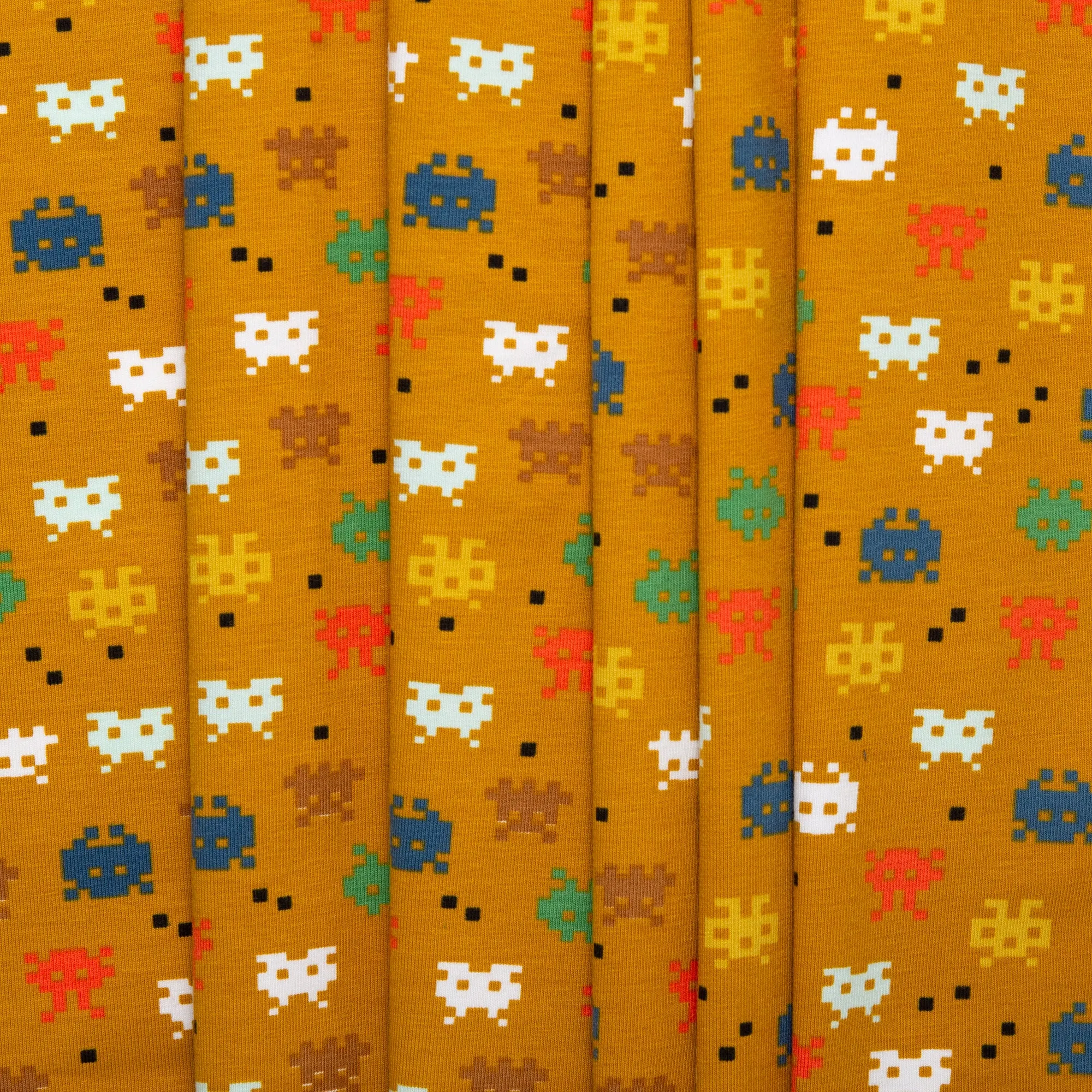 ORGANIC Cotton Lycra Printed Knit - Video game - Gold