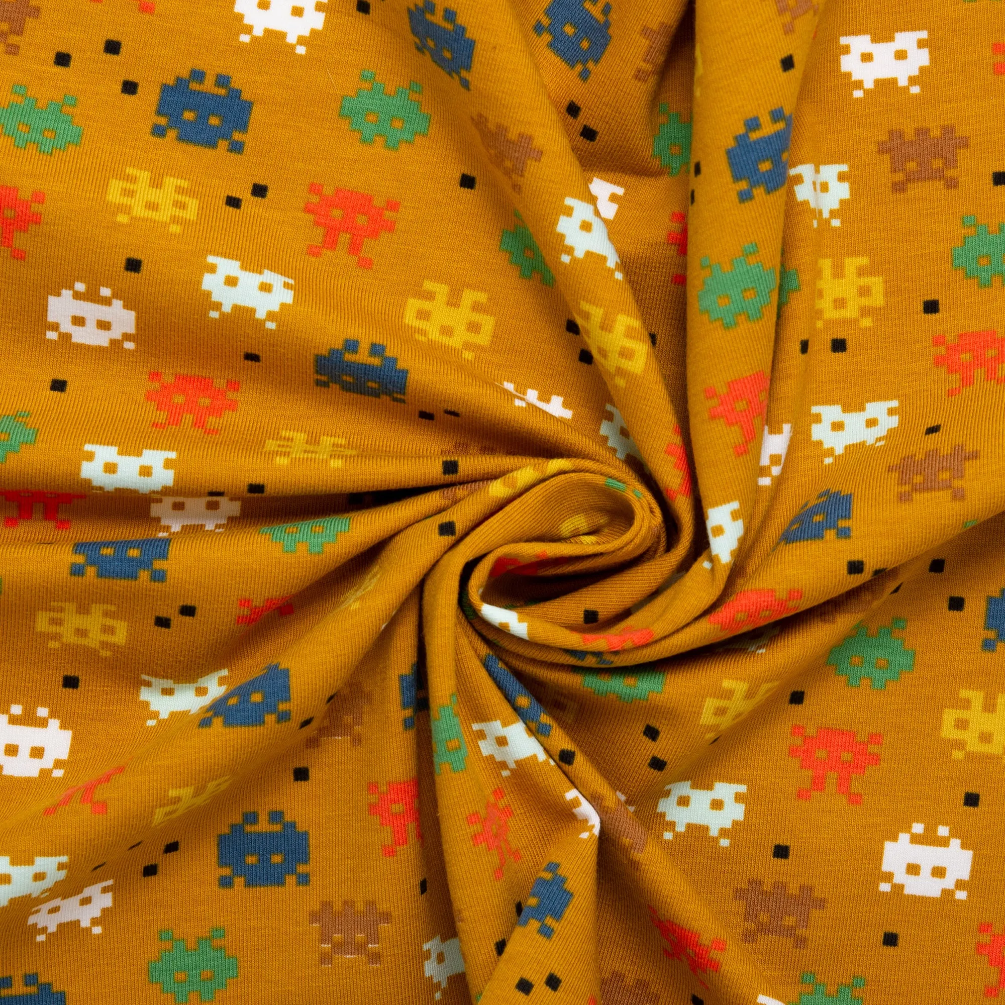 ORGANIC Cotton Lycra Printed Knit - Video game - Gold