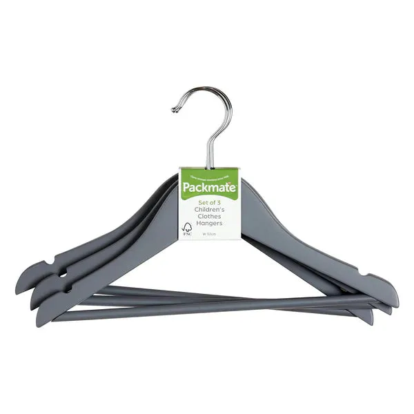 Packmate Set of 3 Children's Wooden Clothes Hangers - Various Colours