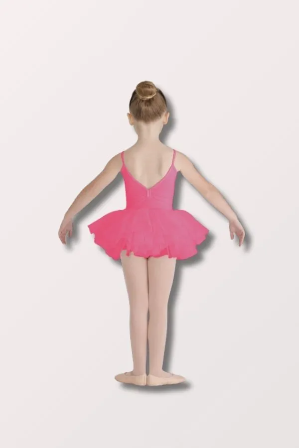 Pink Heart Mesh Front Tutu Leotard - Hot Pink