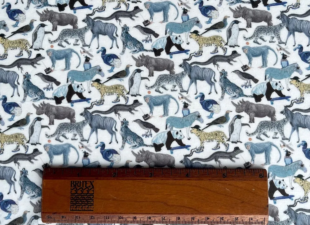 Queue For The Zoo Blue-Grey Mood Liberty of London Tana Cotton Lawn (Made in Italy)