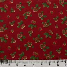 Red Festive Pinecones Cotton Print