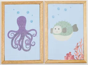 Sea Life , Set of Two, Light Oak Frames