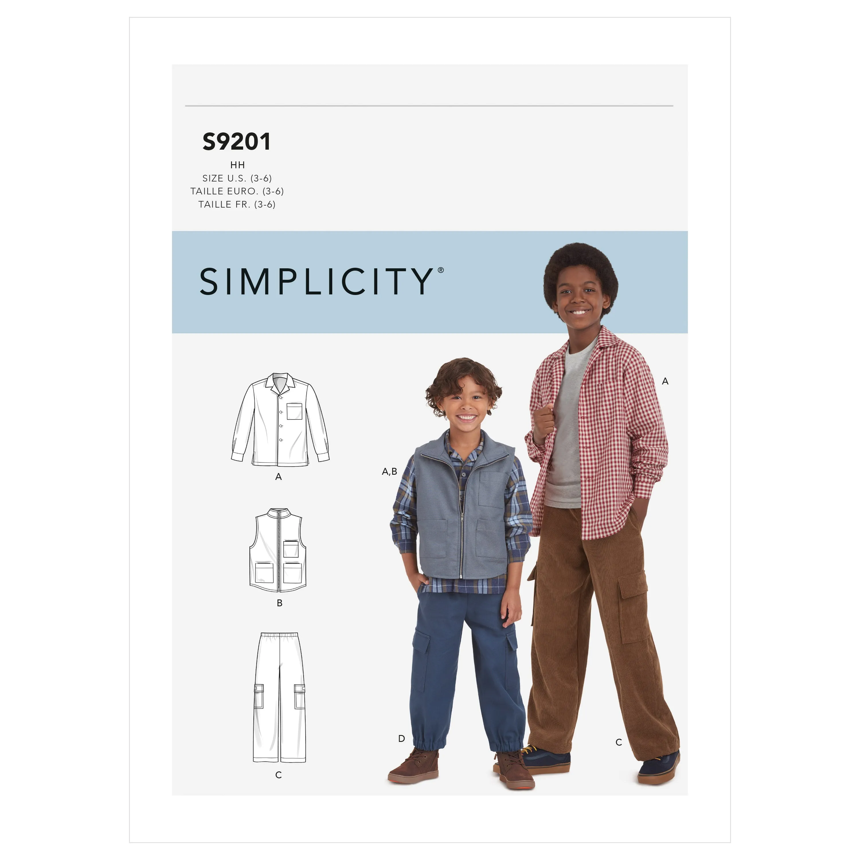 Simplicity Pattern S9201 Children's & Boys' Shirt, Vest & Pull-On Pants