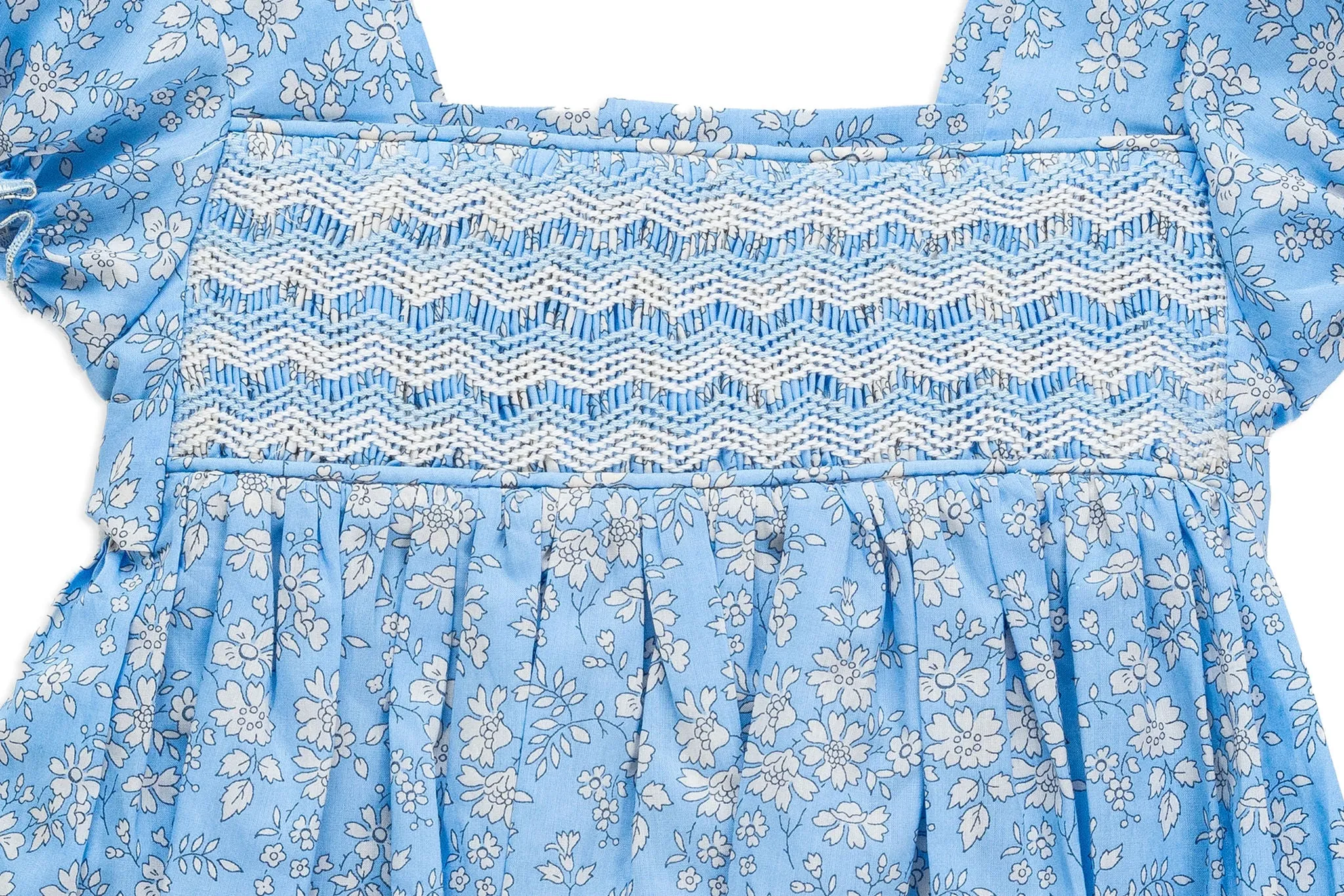 Smocked Dress with Puffed Sleeves in Liberty Fabric